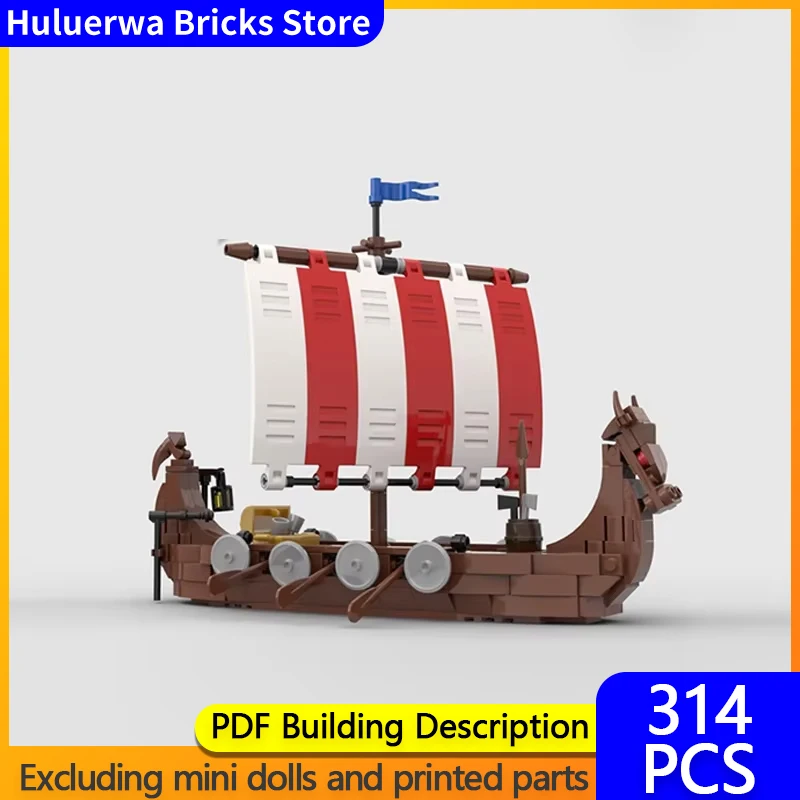 Street View Model MOC Building Bricks Viking Sailboat Cow Head Ship Modular Technology Gifts Holiday Assemble Children Toys Suit