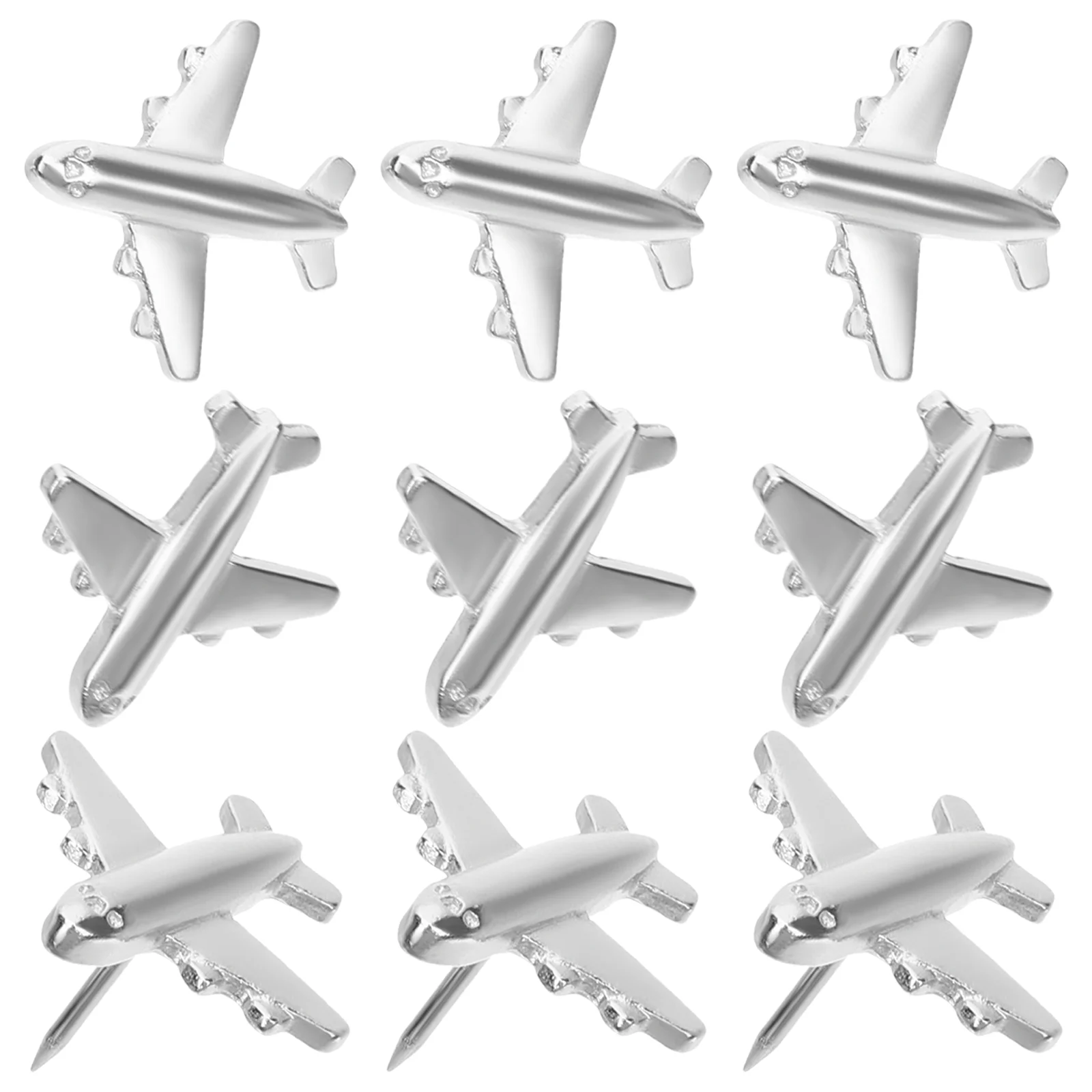 

12 Pcs Flag Aircraft Pushpin Decorative Artwork Metal Thumb Tacks Thumbtacks Silver Office