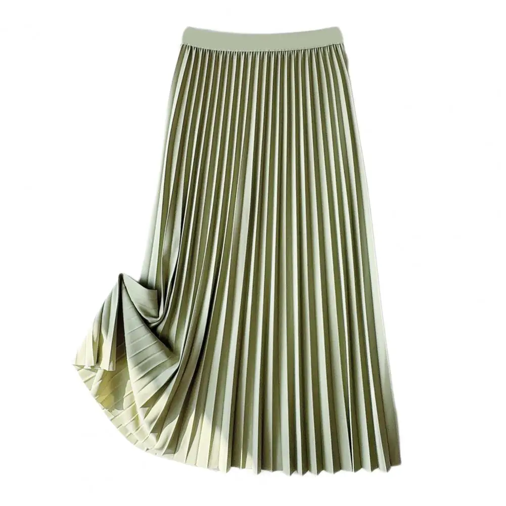 

High-waist Skirt Elastic High Waist Pleated Skirt for Women Solid Color A-line Midi Skirt with Loose Fit Stylish Mid-length
