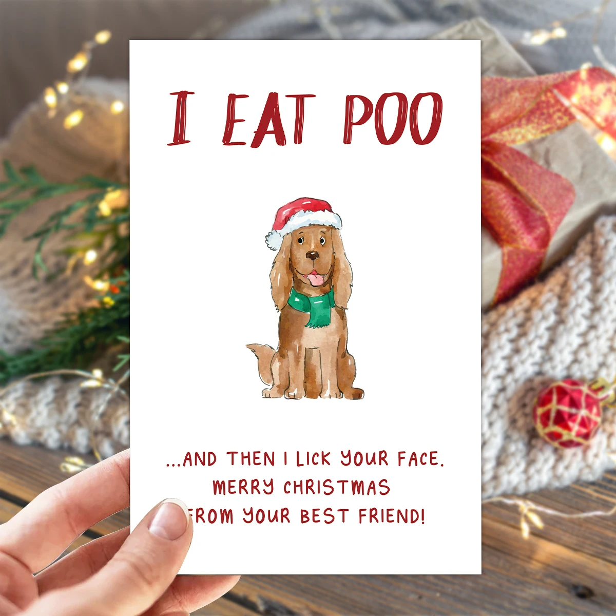 1 Stück lustige Weihnachtsgrußkarte mit Umschlag, hilarious Hundethema-Design, einzigartige handgefertigte Karte, Geschenk für Hundeliebhaber, Freunde, Familie