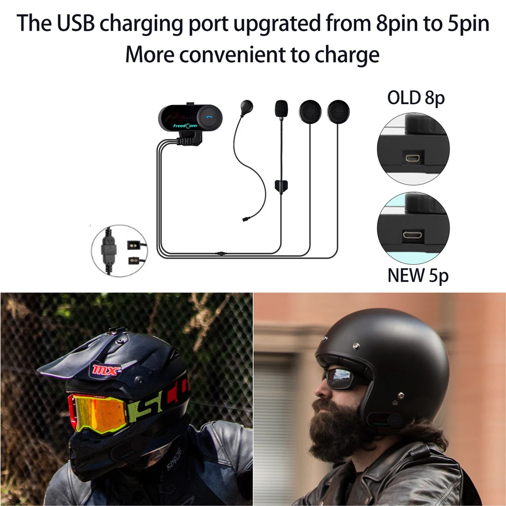 Freedconn Helm Bluetooth Headset Gruppe Motorrad Intercom Kopfhörer FM Musik Teilen Intercomunicador bis zu 6 Fahrer T Com VB – Detail 6