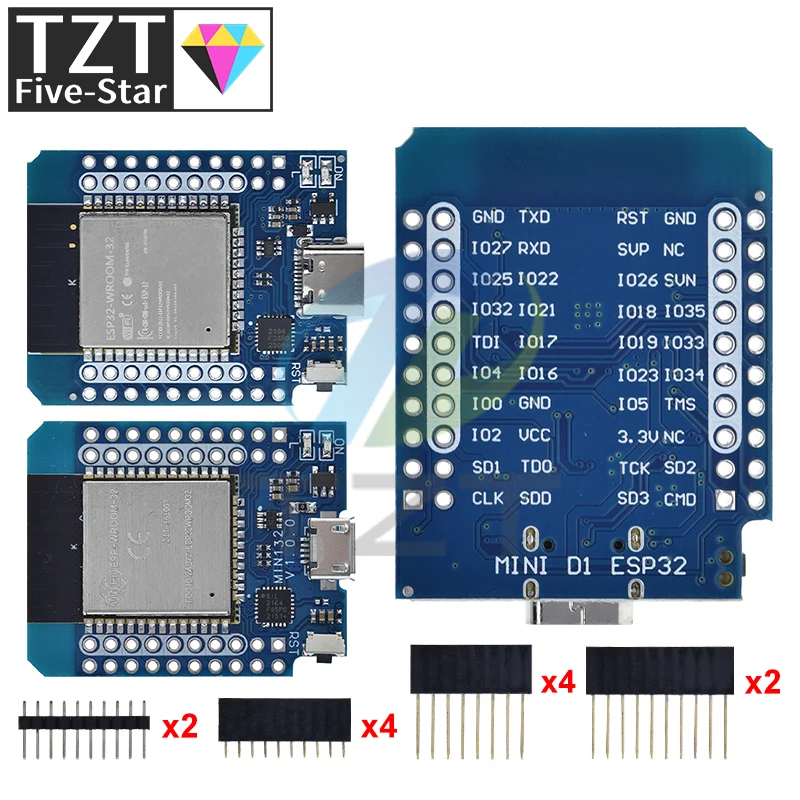 TZT For Wemos Mini D1 ESP8266 ESP32 ESP-32S WIFI Bluetooth CP2104 Development Board Module For Arduino With Pins