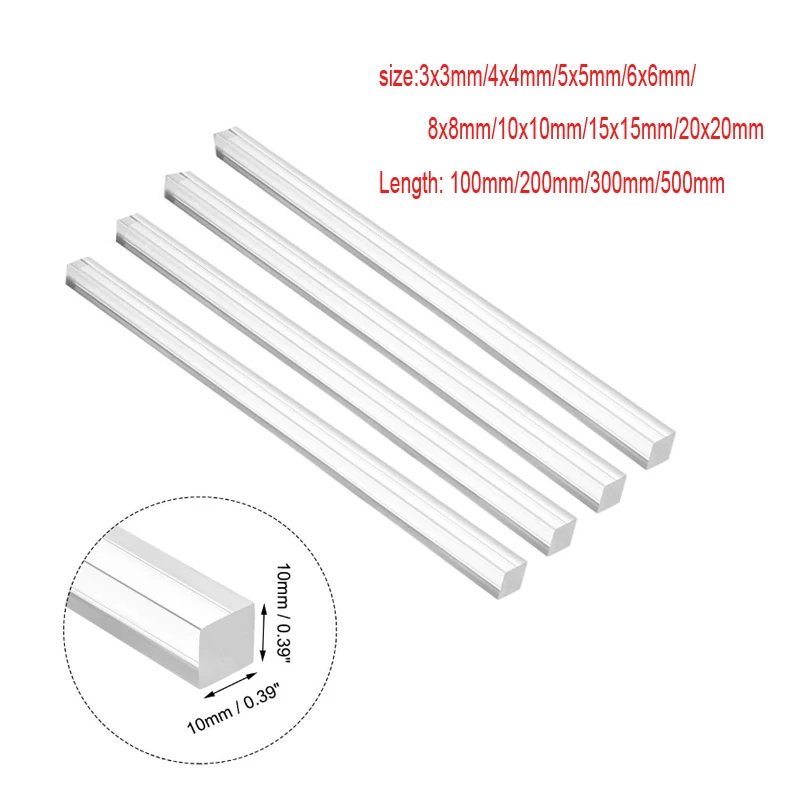 Rod Acrílico Transparente Alto Quadrado do Plexiglassy Material Modelo da Construção Manual de Faça Você Mesmo Comprimento 1050cm 110 Peças