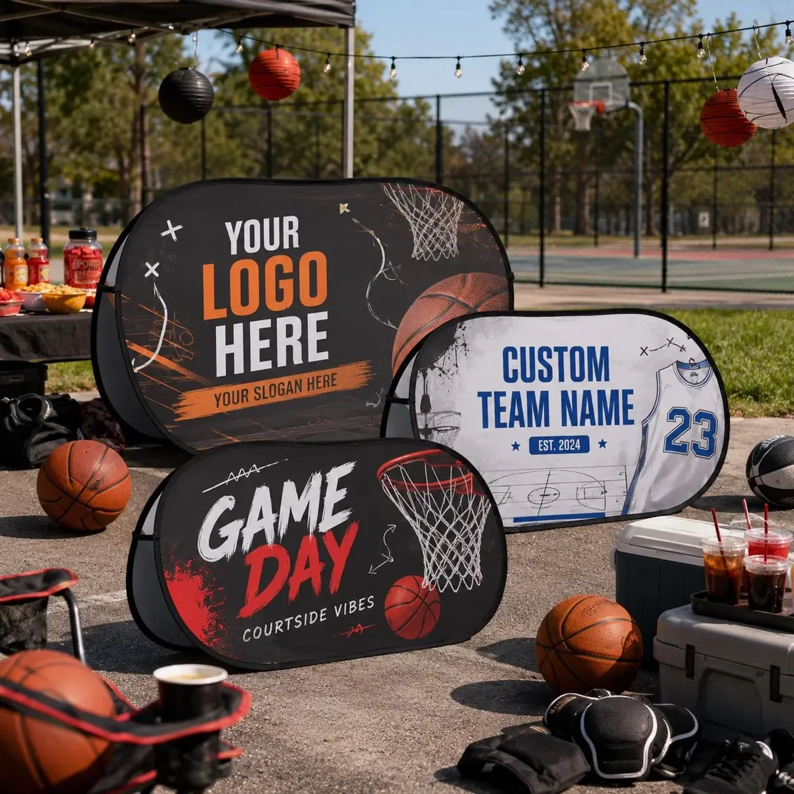 

Custom Basketball Pop Up Banner Personalized Team Logo Display Portable Foldable Sign for Outdoor Sports Party Decor 1pc