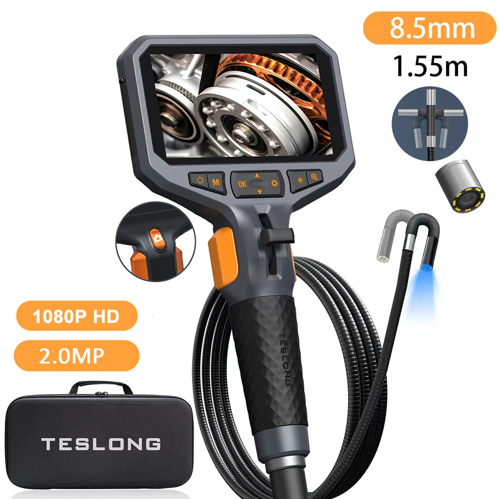 TESLONG TD450S 4,5 inch scherm scharnierende Borescope 1080P 5 inch IPS tweeweg 360 °   Stuurendoscoopcamera met 32GB TF-kaart