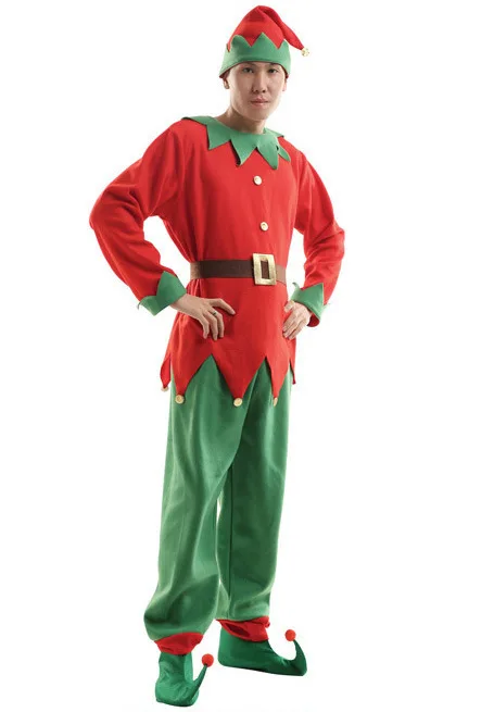 Uomo donna ragazze Costume da elfo di natale Set aiutante di babbo natale compreso cappello da elfo vestito da babbo natale calze a righe scarpe cinture