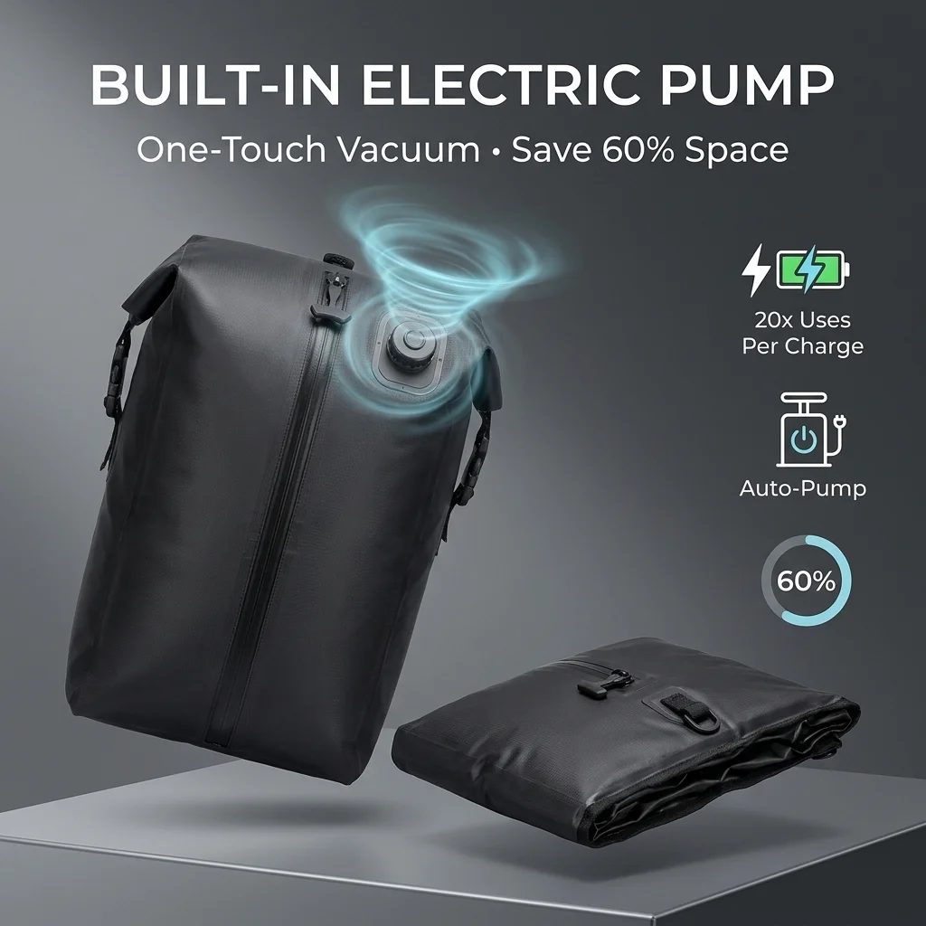 Heavy Duty TPU Airtight Vacuum Bag 25L USB C Rechargeable Auto Air Pump Travel Compression Pouch Waterproof Luggage Packing Cube