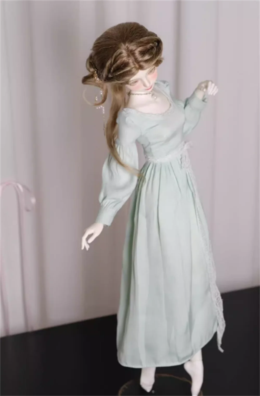 1/4 Vrouwelijke Soldaat Kleding Accessoire Lichtgroen Kant Taille - Cinching Lange Jurk Fit Girl Action Figure Model Voor DIY