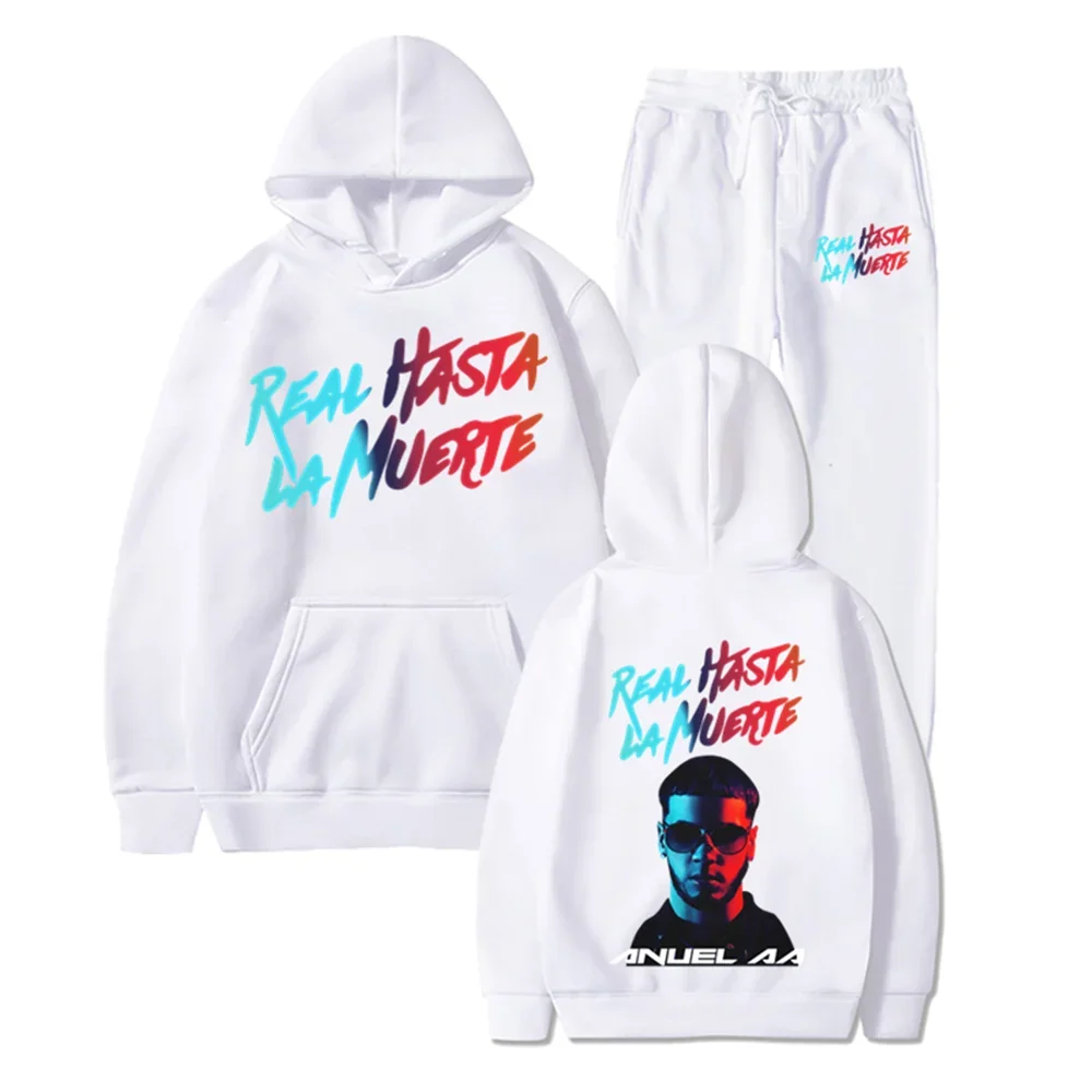 New Anuel AA Printed hoodies Two Piece Set Sweatshirt Real Hasta La Muerte Casual Fashion Men Women Clothing Anime Hoodie Suit