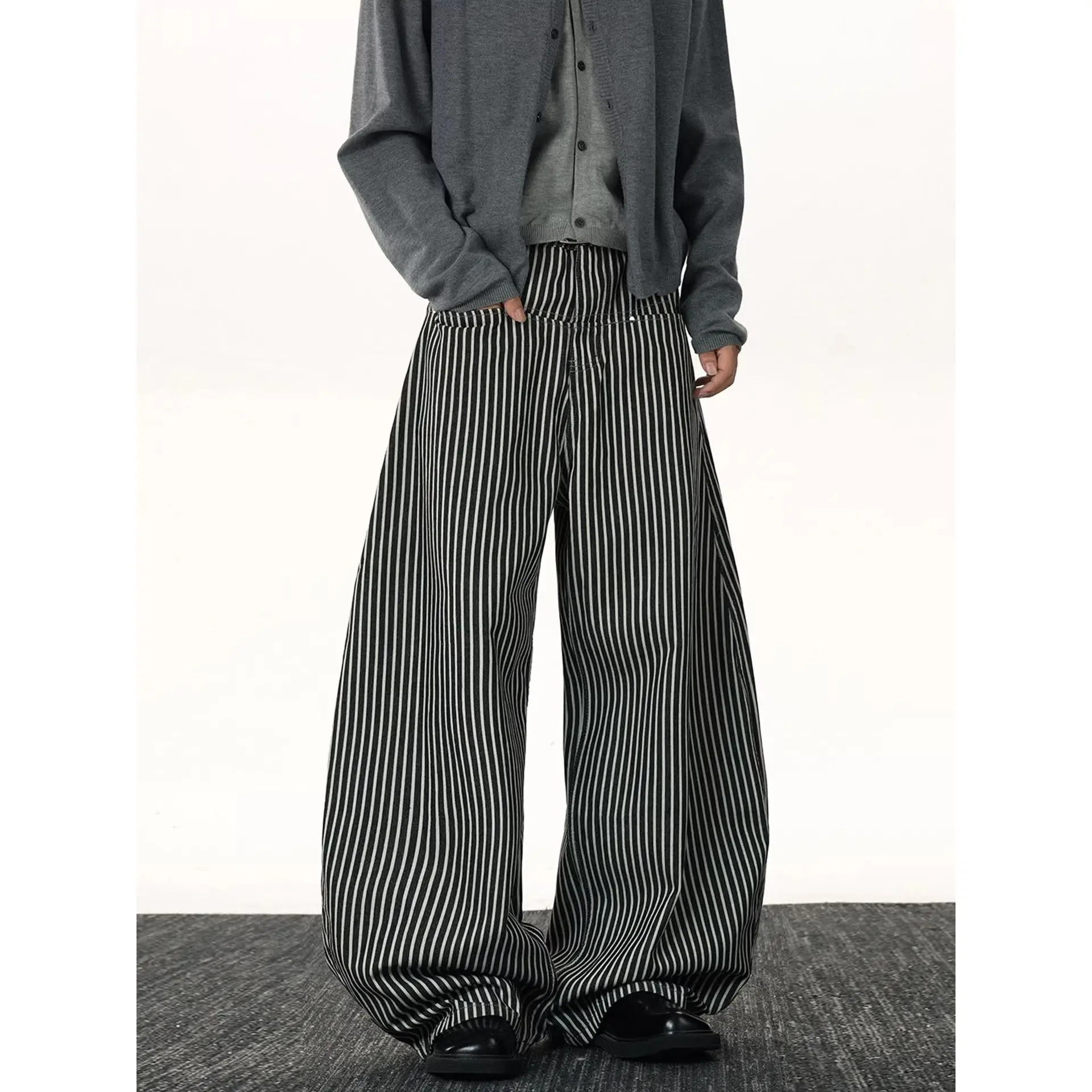 Men's Zebra Stripes Commuting Casual Pants 90s Sweatpants Office Boys Bottom Male High Waist Wide-leg Trousers