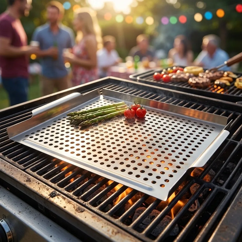 Perforated Stainless Steel Grill Pan for Uniform Heat Transfer and Reduced Oil Buildup When Grilling on For Outdoor Equipment