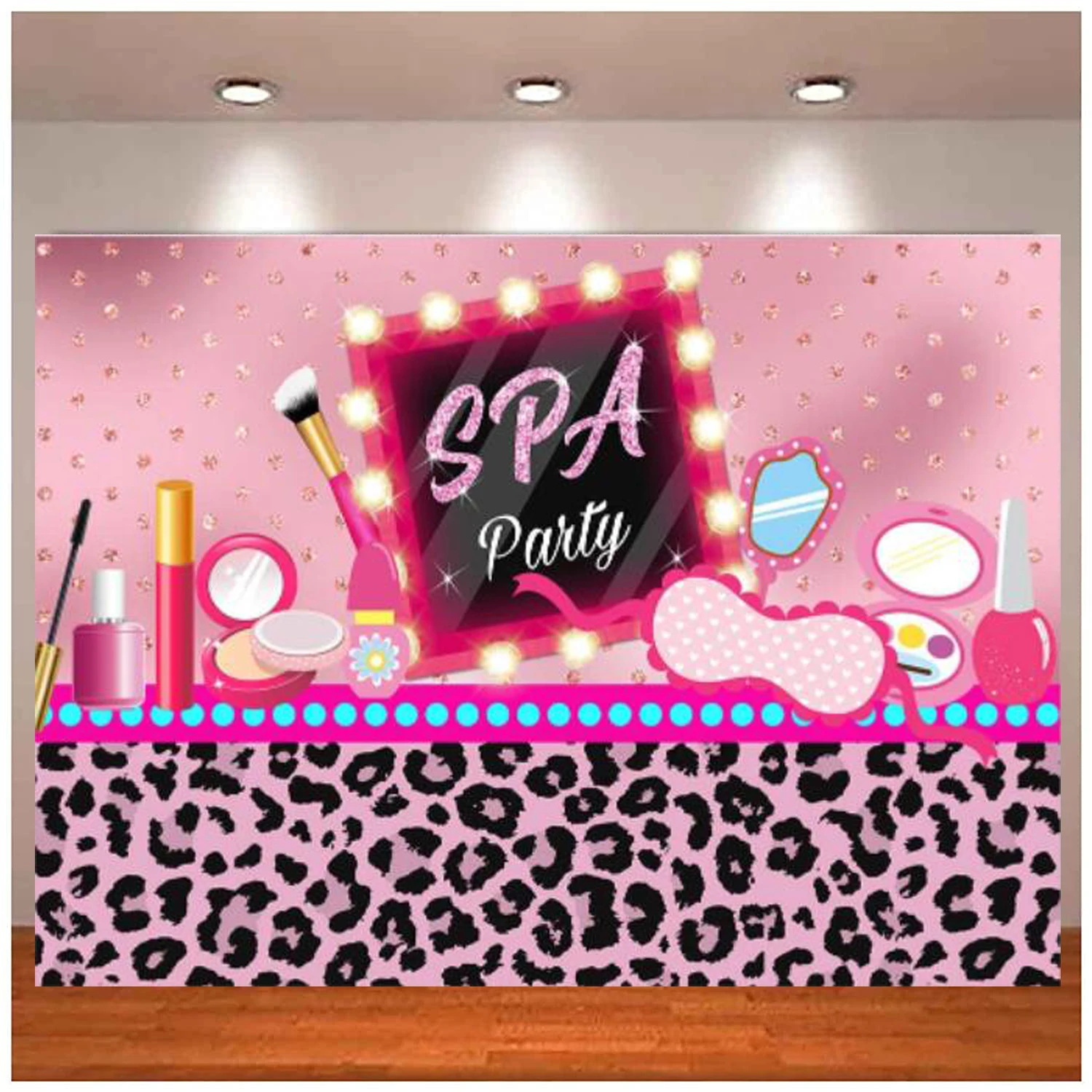 

Spa Themed Backdrop Pamper Slumber Party Background Colorful Dots Spa Girls Birthday Party Banner Cake Table Decoration Poster