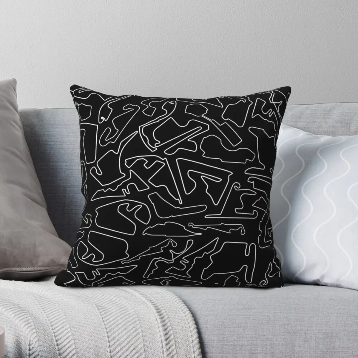 Race Tracks On Black Square Pillowcase Polyester Linen Velvet Printed Zip Decorative Car Cushion Cover