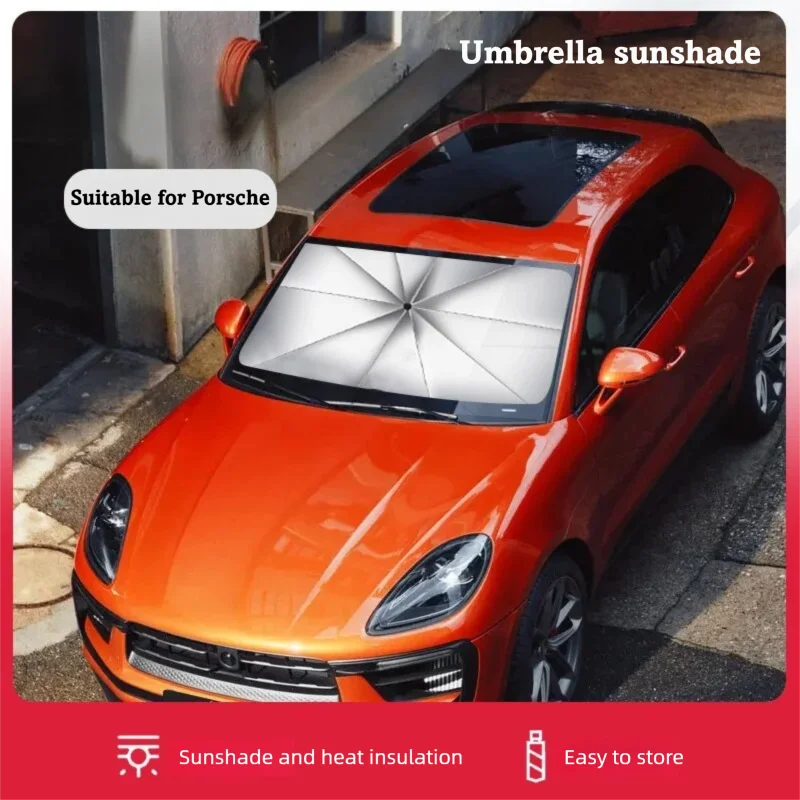 Солнцезащитный зонт-шторка для лобового стекла Porsche Cayenne, Panamera, Macan, 718, складной, с защитой от УФ-излучения и теплоизоляцией, для переднего окна автомобиля