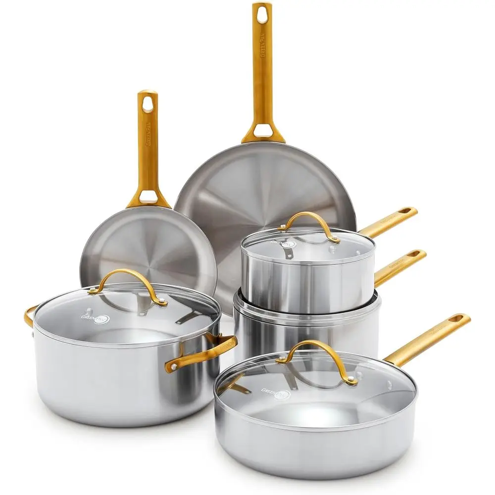 

10-Piece Stainless Steel Tri-Ply Cookware Set: Induction Ready, Oven-Safe, Dishwasher Friendly with Glass Lids