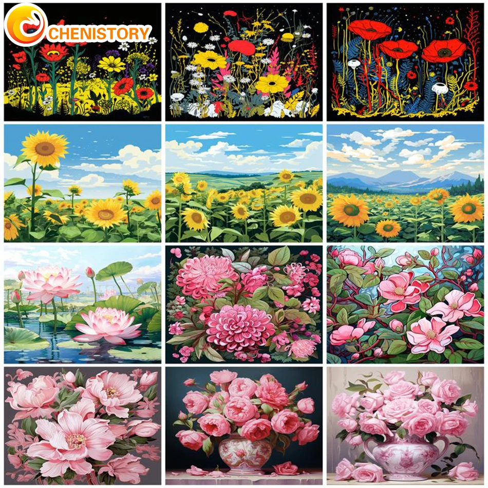 

CHENISTORY Oil Paintings By Numbers Flower Diy On Canvas Wall Art Kits Hand Painted Coloring Drawing Pictures By Number Home Dec