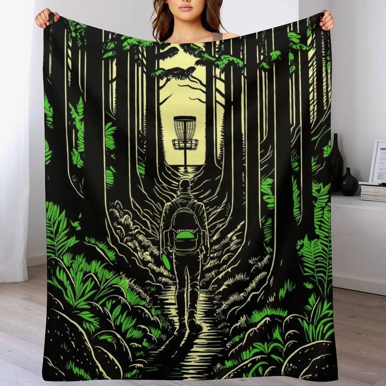 Disc Golf Forest Course Wilderness Golfer Sunset Throw Blanket Warm Flannel Blanket for Couch Chair Bedroom