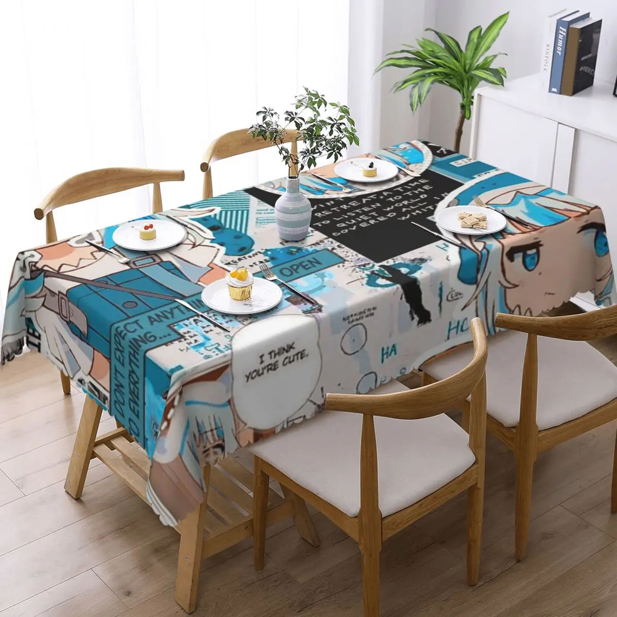 Popular Hololive VTuber Gawr Gura (11) Customized Rectangular Tablecloth Oilproof Table Cover for Dining Events Table Cloth
