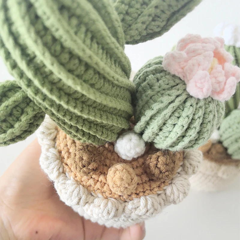 Plantas de ganchillo creativas en maceta, lindas macetas tejidas, decoración de cactus artificiales, regalo, flores artificiales