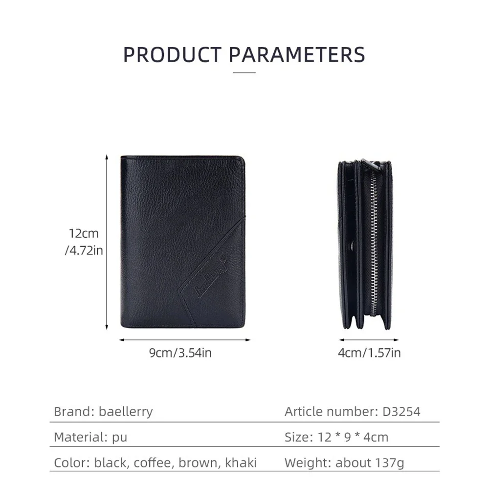 Baellerry الرجال محفظة عمودية قصيرة جلد البقر الحبوب سستة محفظة نسائية للعملات المعدنية فتحات بطاقة متعددة تتفاعل حجب محفظة جيب ضئيلة #6