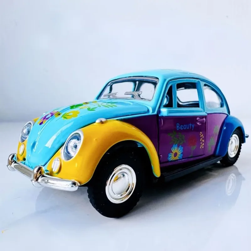 

1:32 Beetle Alloy Classic Car Model Diecast Metal Retro Graffiti Vehicles Car Model Simulation Sound and Light Children Toy Gift