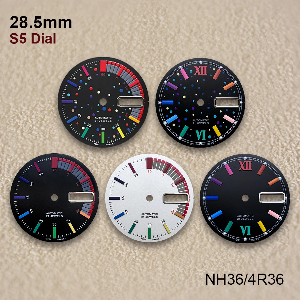 

28.5mm S5 Logo Dial Fit NH36/4R36 Japanese Movement No Luminous Camouflage/Starlit High-Quality Watch Modified Accessories