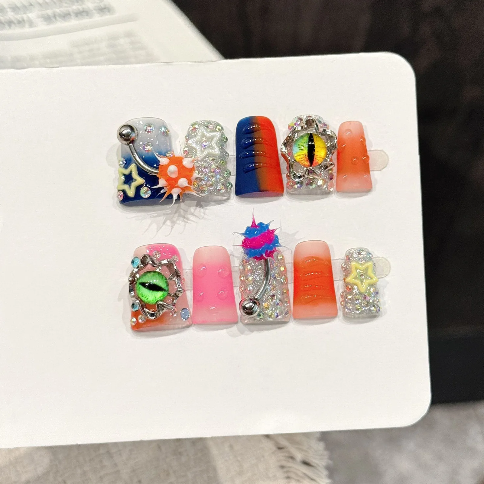 10pcs Handmade Press On Nails Halloween Party Gothic Style Devil Eye Star Design False Nails Dark Aesthetic Wearable Fake Nails