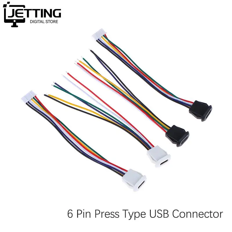 6 Pin USB-C Type Waterproof USB Connector Direct Compression Female Base Female Socket Charging Interface With Welding Wire