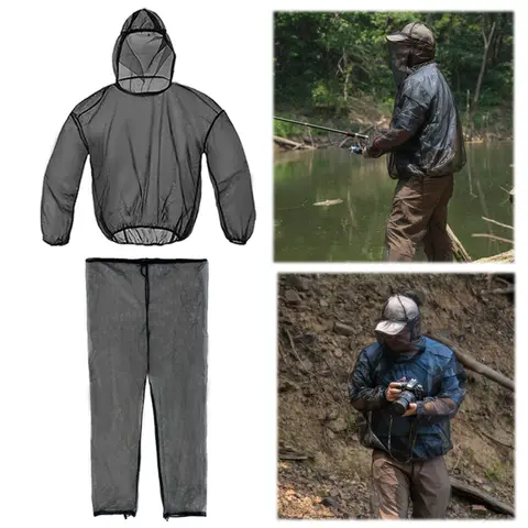 Unisex Outdoor Mosquito Suit Lightweight Mesh Hooded Suits Mesh Hooded Mosquito-Proof Suit for Fishing Camping Hiking