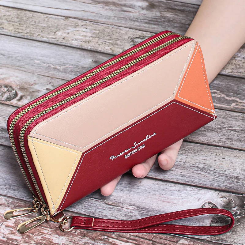 

Large Women's Wallet Luxury Long Zipper Woman Wallets Fashion Panelled Leather Teenage Card Holder Coin Purses Clutch Bag Phone