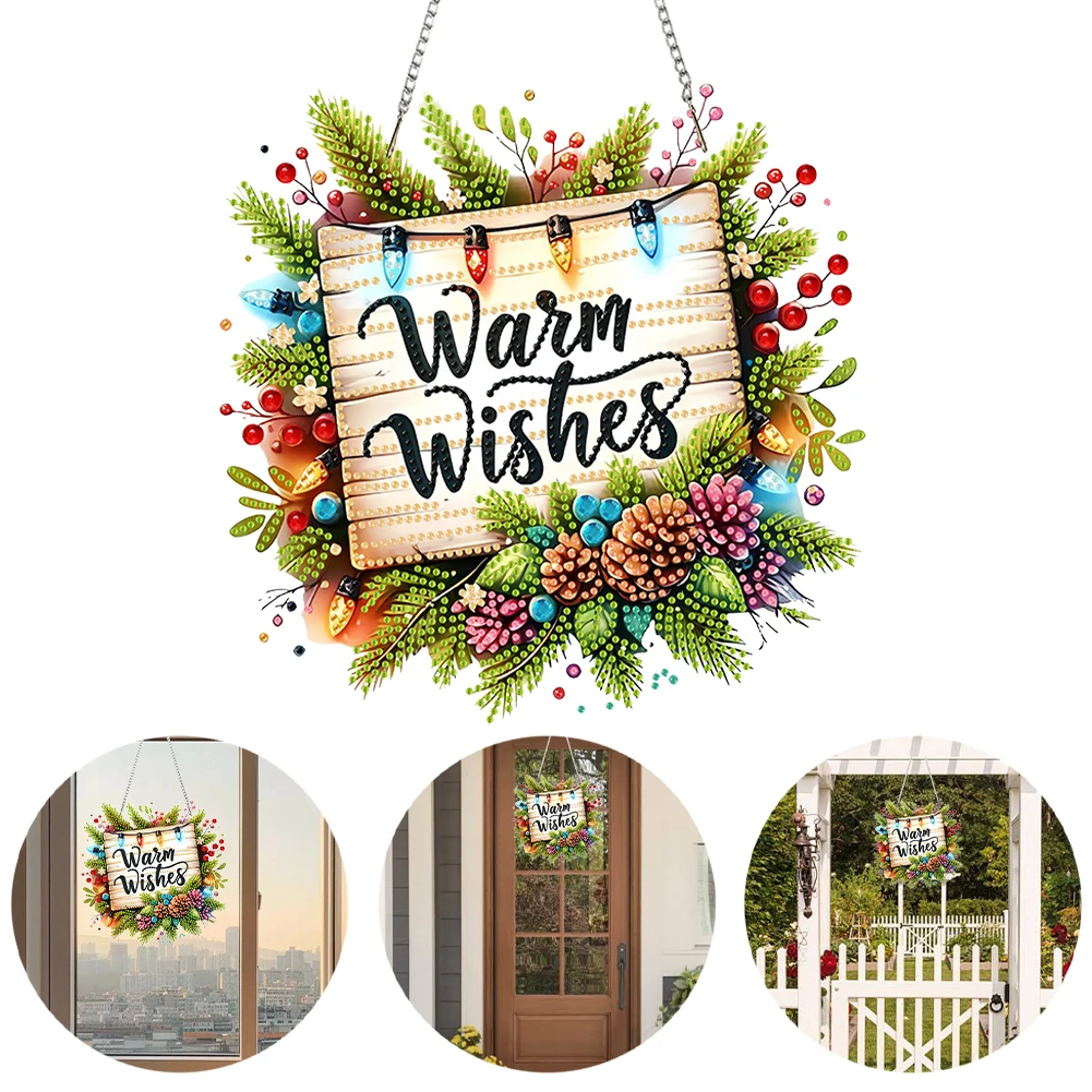 

Christmas Theme 2D Flat DIY Hanging Diamond Art Kits Special Shape Rhinestone Diamond Art Window Pendants Wall Door Decoration
