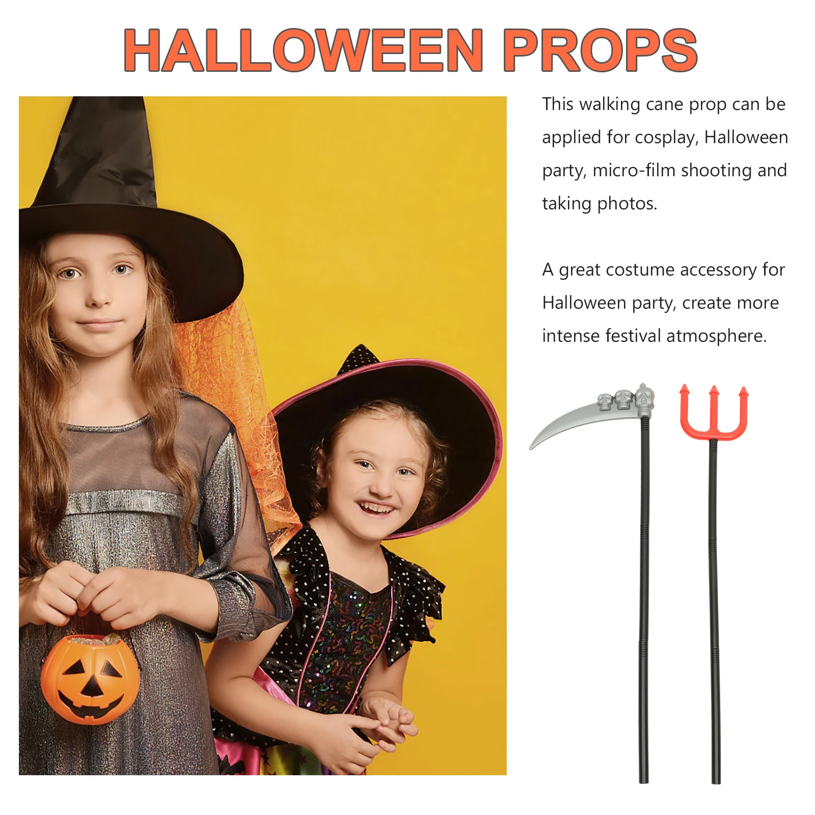 

2Pcs Halloween Walking Cane Prop Decorative Cosplay Stick for Party Photography Supplies Halloween Walking Cane Prop