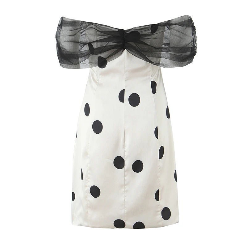 Jastie Mini abito sexy senza spalline a pois con spalle scoperte Donna Bottone frontale Manica corta Abiti estivi aderenti 2025 Robe