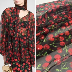 Spring and Summer New Fashion Chemical Fiber Chiffon Print Fabric Women's Clothing Cherry Face Soft Draped Skirt Fabric