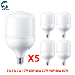 LED 전구 E27 E14 60W 50W 40W 30W 20W 15W 10W 7W 5W 3W 램프, AC 220V Bombilla 스포트라이트 조명 램프, 5 개/묶음