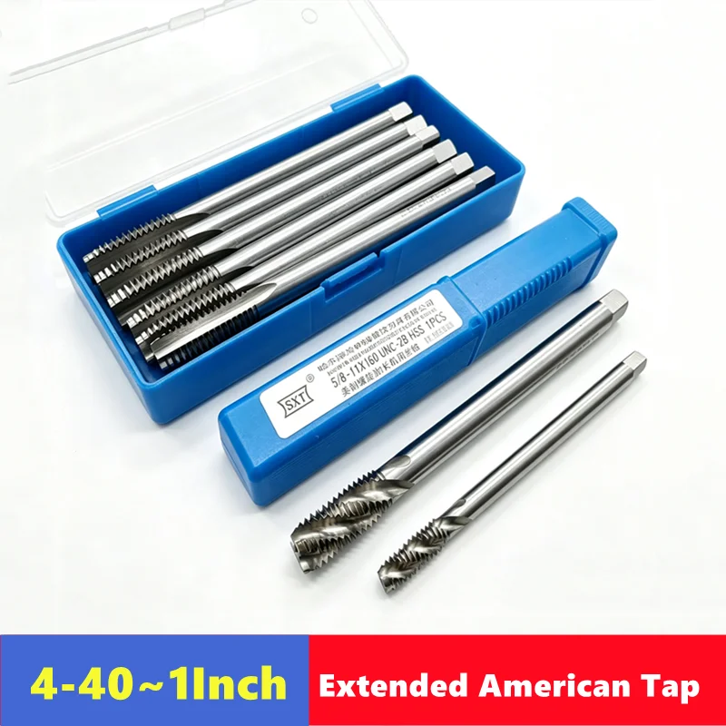 6-32, 1/4, 5/16, 3/8, 1/2, 1 Inch Extended American Standard Straight Groove and Spiral Groove Tap, Machine Tool Thread Tapping