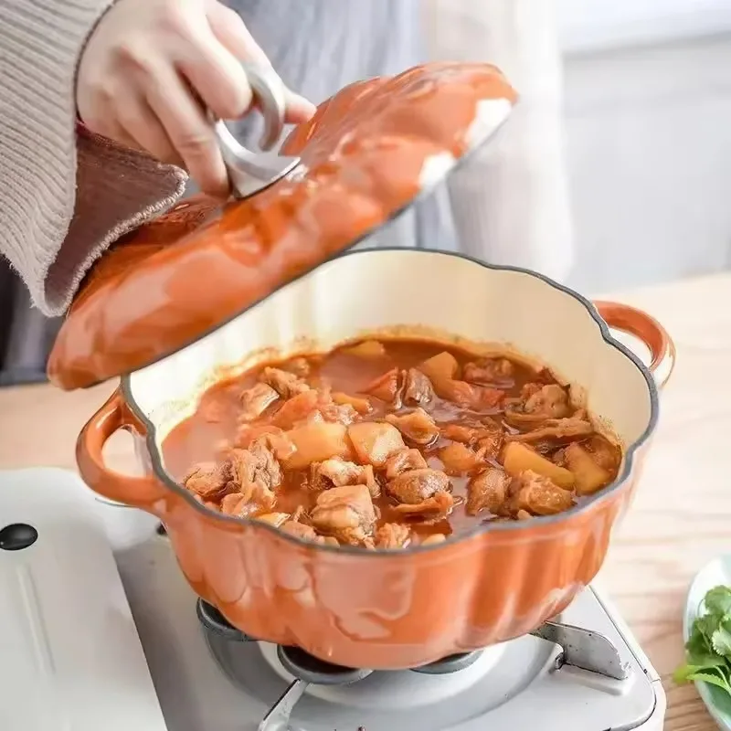 185l-enamel-coated-cast-iron-pumpkin-pot-98inch-non-stick-casserole-compatible-with-all-heat-sources