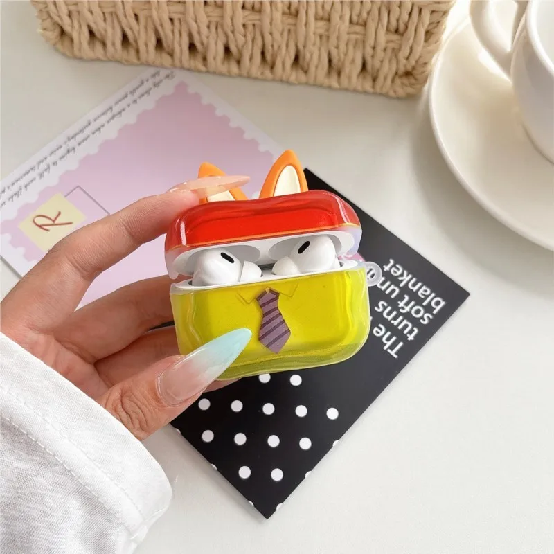 Étui AirPods Zootopia mignon pour couple avec oreilles 3D pour AirPods 4 3 2 1 Pro Pro2 Pro3, coque transparente dégradée antichoc