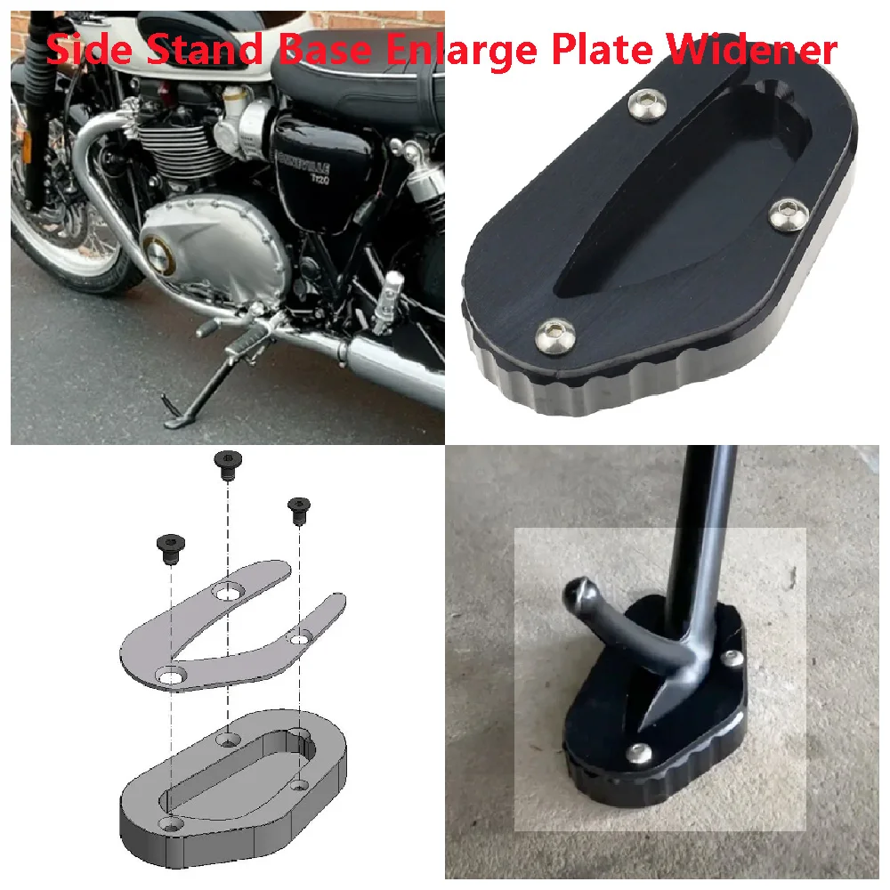 

For Triumph Bonneville T120 T100 Black 2017-2024 Scrambler 900 2023+ Motorcycle Side Stand Enlarge Extender Plate Extension Pad