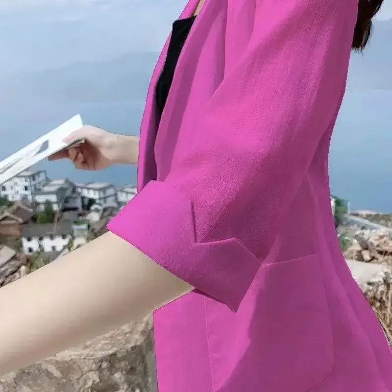 Kleidung Kerb Skinny Einfachheit Kurzarm Einfarbig Frühling Sommer Dünne Büro Dame Mode Casual Blazer 2025, Damen