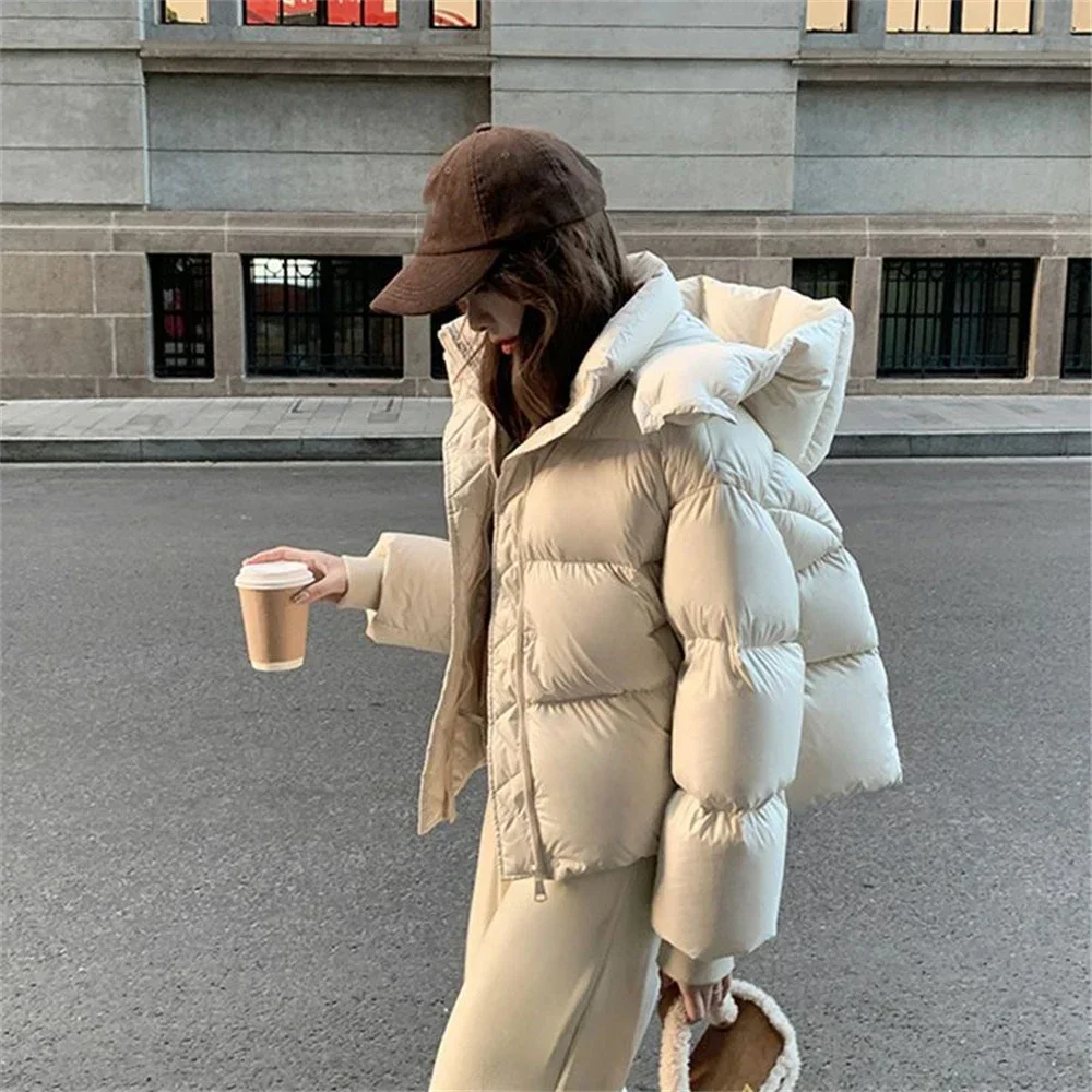 冬コート女性秋冬ファッションダウン綿パーカーコートパーカーフード付きクロップ厚く暖かいカジュアルルーズジャケット JJ375