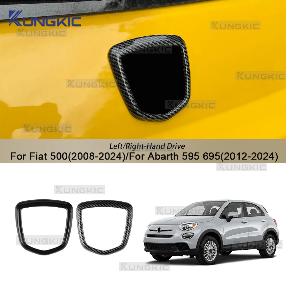 For Fiat 500 Abarth 595 695 2008-2024 ABS Carbon Fiber Style Door Handle and Trunk Button Badge Frame Cover Trim Accessories