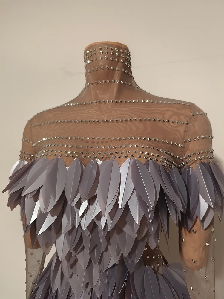 مثير Leavesr 3d مصمم مخصص فستان قصير حجر الراين المرأة انظر فكر نادي الزي سحب الملكة الرقص مرحلة مهرجان المنصة العرض #4