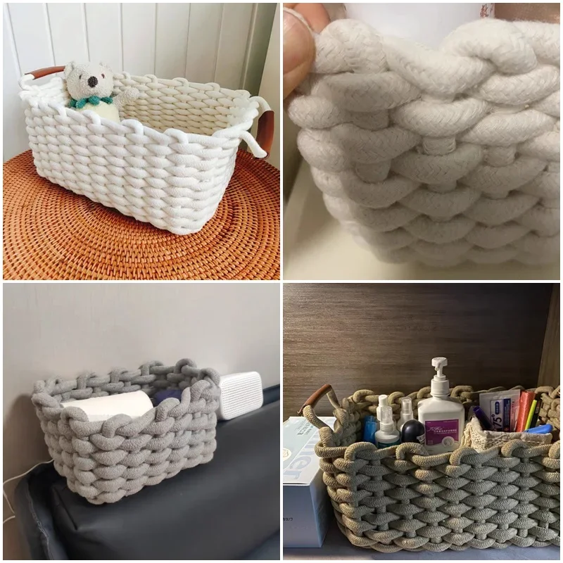 Hand-woven Storage Basket Home Sundries Woven Basket Cotton Rope Cosmetic Organizer Book Toy Desktop Storages Home Decor