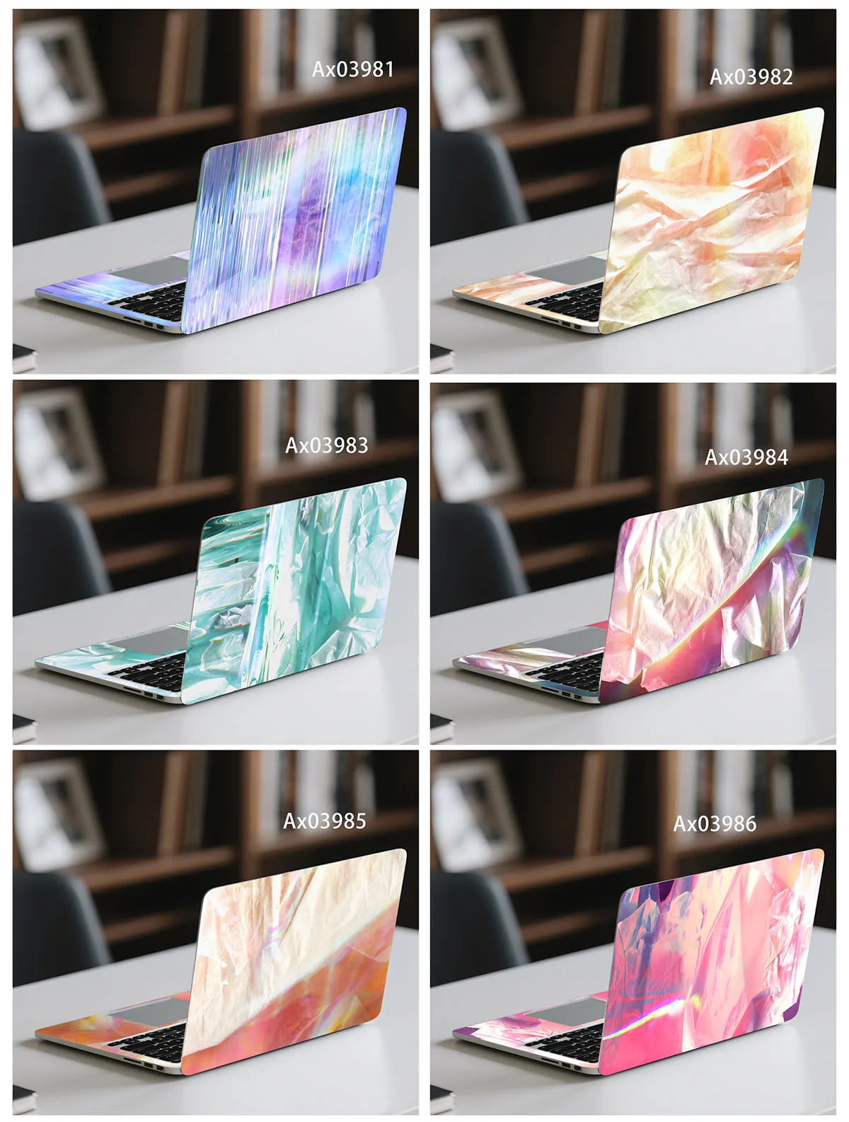 Pegatina para Laptop con Textura Fluida de Ópalo Brillante Arcoíris, Cubre Completamente la Laptop, Teclado con Diseño Animal, Calcomanías Estéticas para MacBook