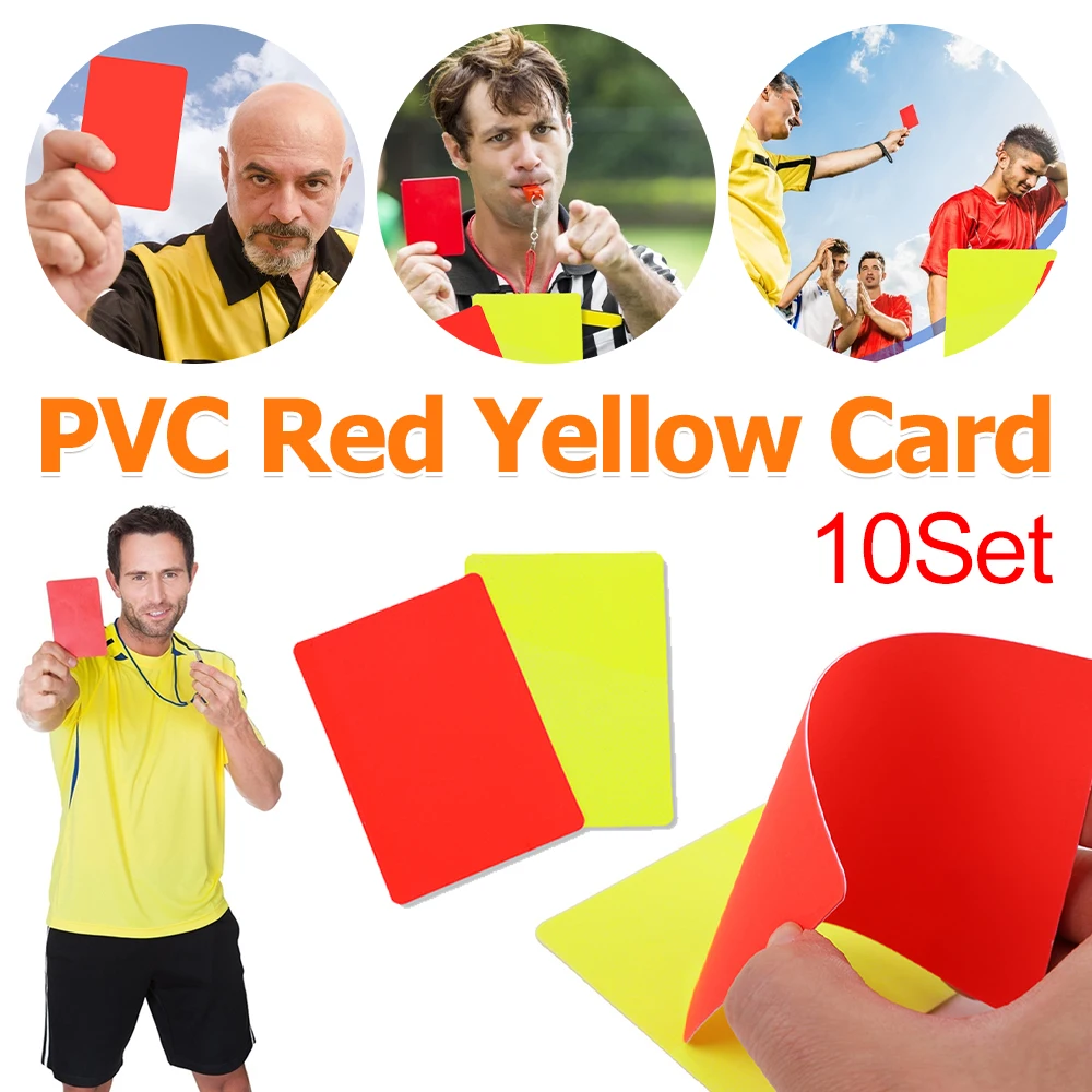 

10 комплектов карточек рефери, красные, желтые карточки судьи, ПВХ, футбольные стандартные предупреждающие карты, тренировочный матч, официальные сигнальные карты