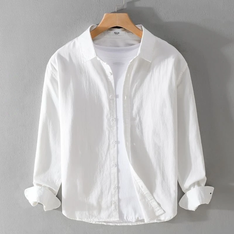 

Spring Autumn Pure Cotton Long Sleeve Casual Shirt Men's Outerwear Fashionable Loose Fit Versatile White Shirt for Youth