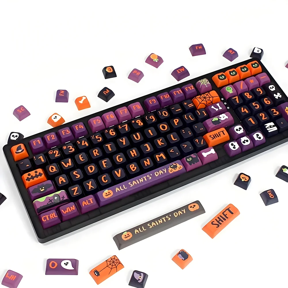 XDA PBT-luces de calabaza de Halloween, coche de calabaza fantasma, Gato Negro, Genie, estilo oscuro, teclas de teclado mecánico Universal, 135 teclas