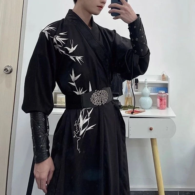 

Vintage Gothic Sets Male Carnival Halloween Cosplay Costume Party Outfit Chinese Traditional Hanfu embroidery Black Sets For Men