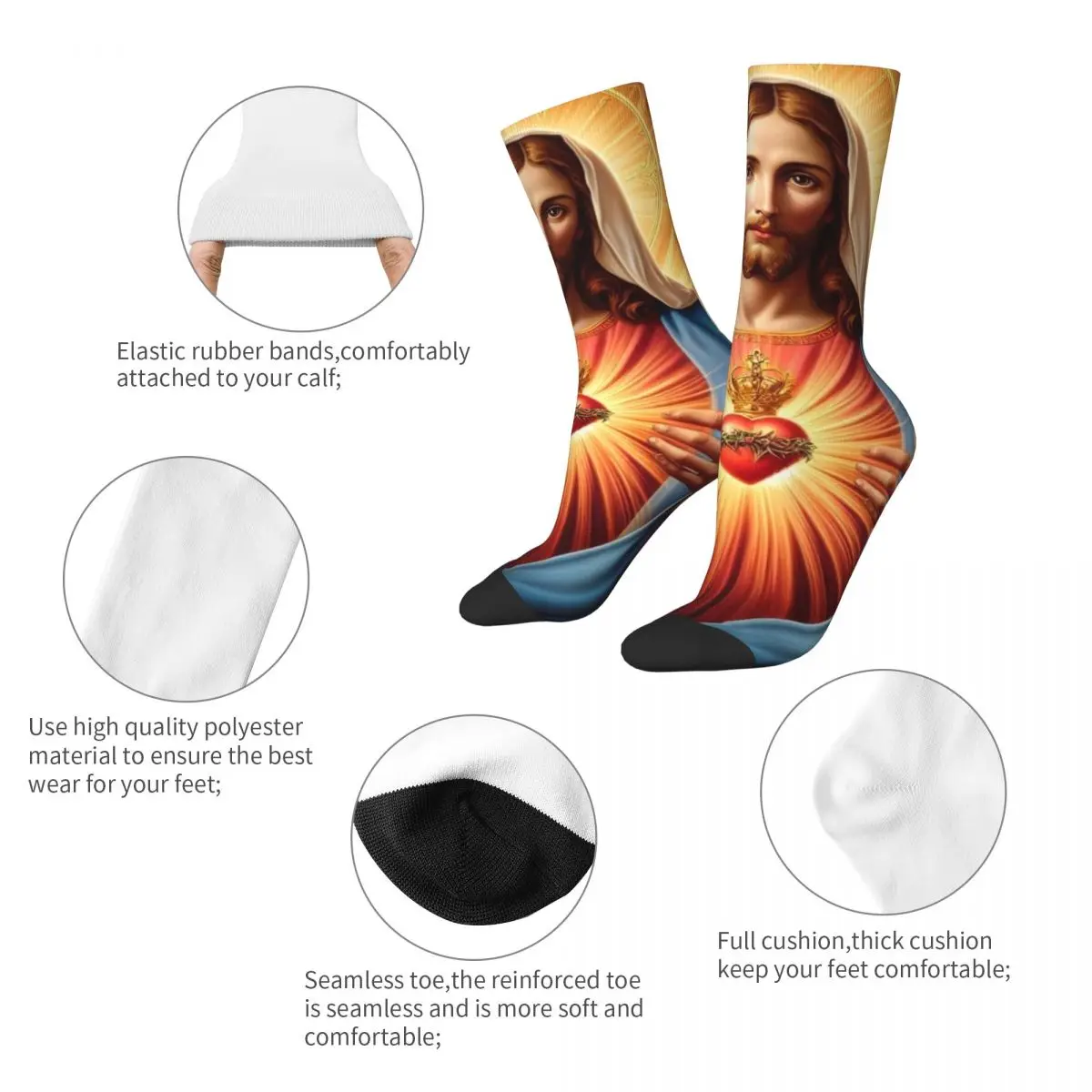 Jesus Christ Catholic Saint Chrisitan Religious Religion Bible Faith Design Socks Outfits for Men Breathable Dress Socks